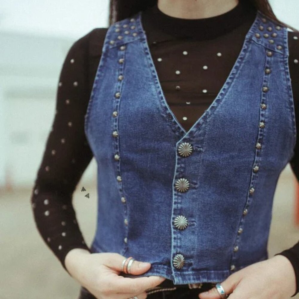 Retro Studded Denim Vest